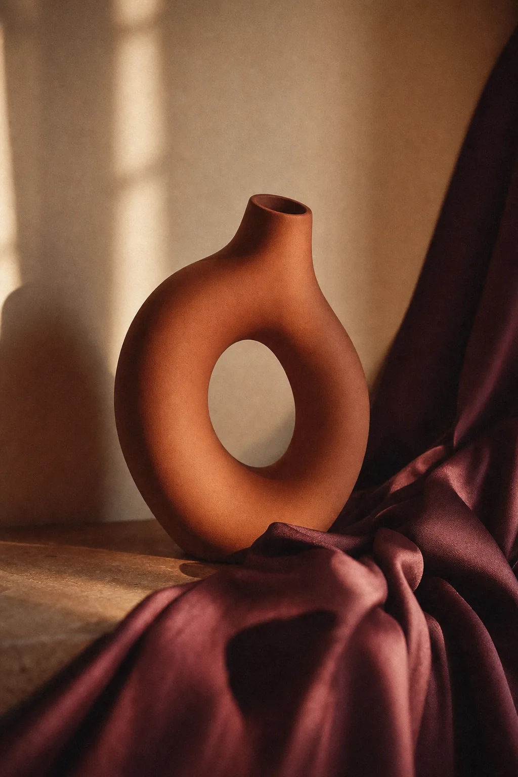 Sculptural terracotta curve form